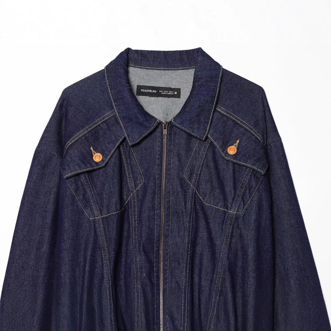 Damen Kurze Jeansjacke mit Reißverschluss, taillierter Kordelraffung und Western‑Details Nord Taschen