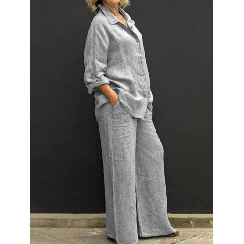 Damen Relaxed-Buttondown-Hemd und High-Waist-Palazzo im Leinenoptik Nord Taschen
