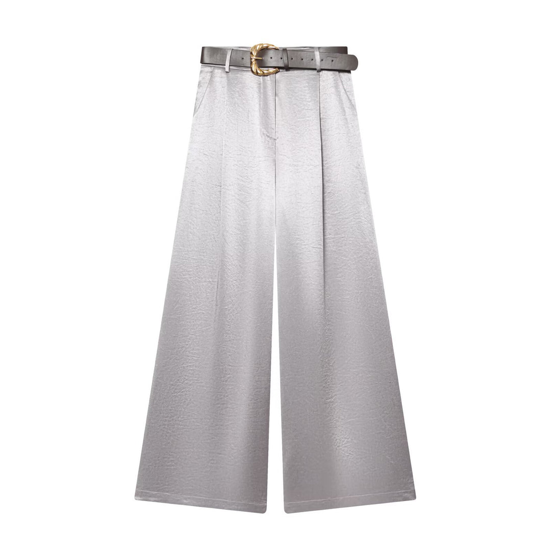 Damen High‑Waist Palazzo‑Hose mit Leoparden‑Print, weitem Bein und Ziergürtel Nord Taschen