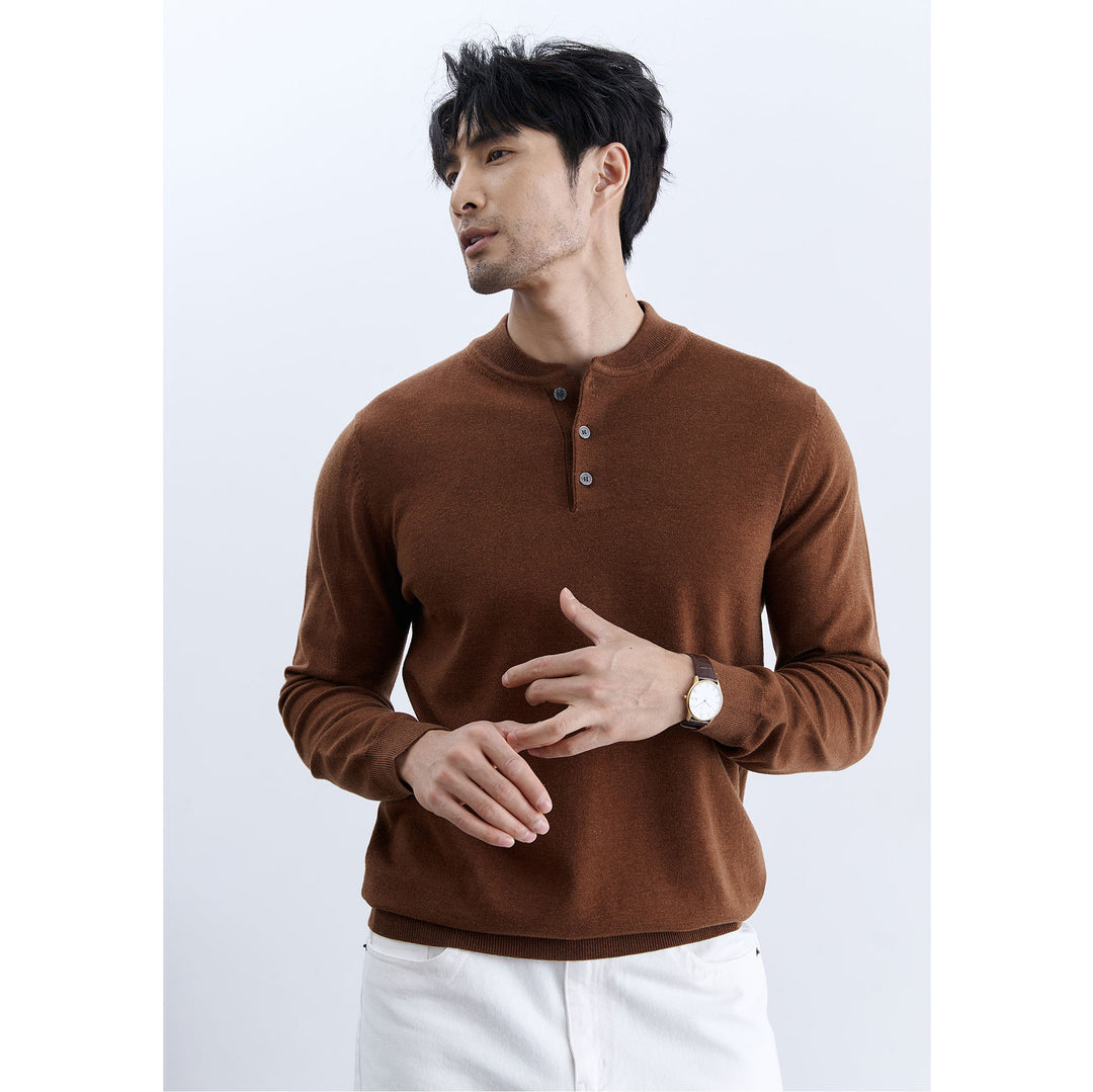 Herren Modischer Langarm-Henley-Pullover Nord Taschen