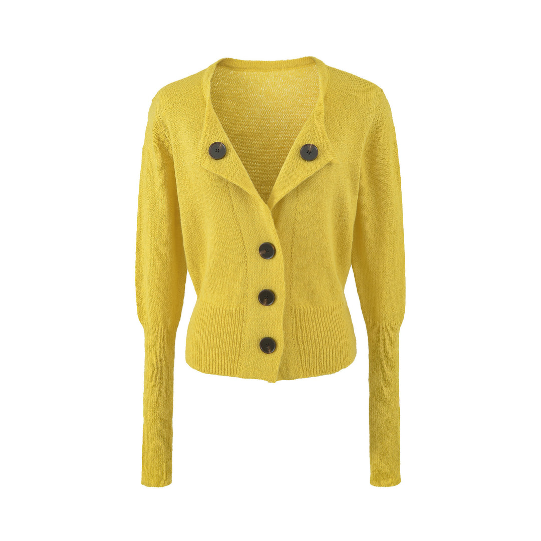 Damen Cropped-Taillierte Strickjacke mit Schalkragen und großen Zierknöpfen Nord Taschen