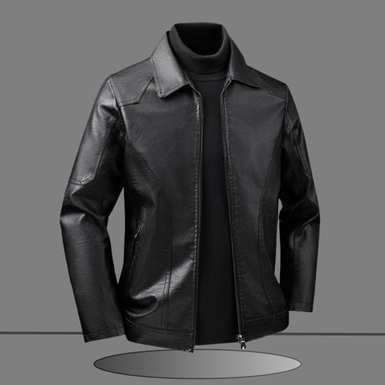 Herren Slim-Fit Kunstlederjacke im minimalistischen Hemdkragen-Design mit verdecktem Zwei-Wege-Reißverschluss Nord Taschen