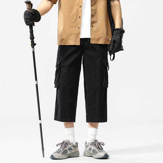 Herren halblange Utility-Cargohose aus Baumwoll-Twill mit weitem Bein und Multifachtaschen Nord Taschen