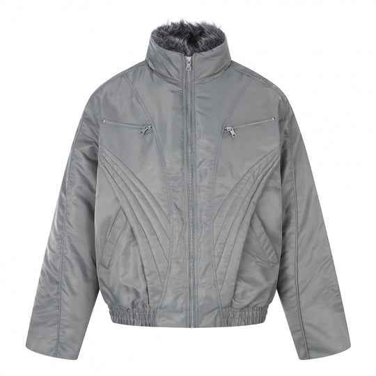 Herren Kurzjacke im Retro-Pufferstil mit hochschließendem Kunstfellkragen und dekorativer Wellensteppung Nord Taschen
