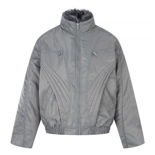 Herren Kurzjacke im Retro-Pufferstil mit hochschließendem Kunstfellkragen und dekorativer Wellensteppung Nord Taschen