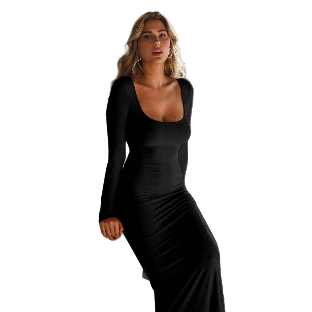 Damen Elegantes Langarm-Maxikleid Nord Taschen