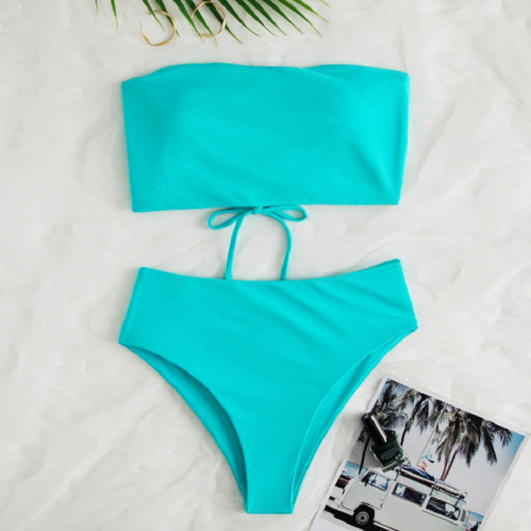 Damen Bandeau-Bikini mit hochgeschnittenem Unterteil