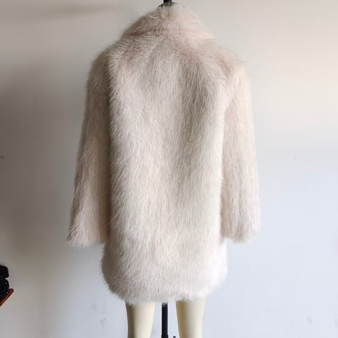 Damen Oversized Kunstfell-Mantel mit großzügigem Schalkragen und versteckten Taschen Nord Taschen