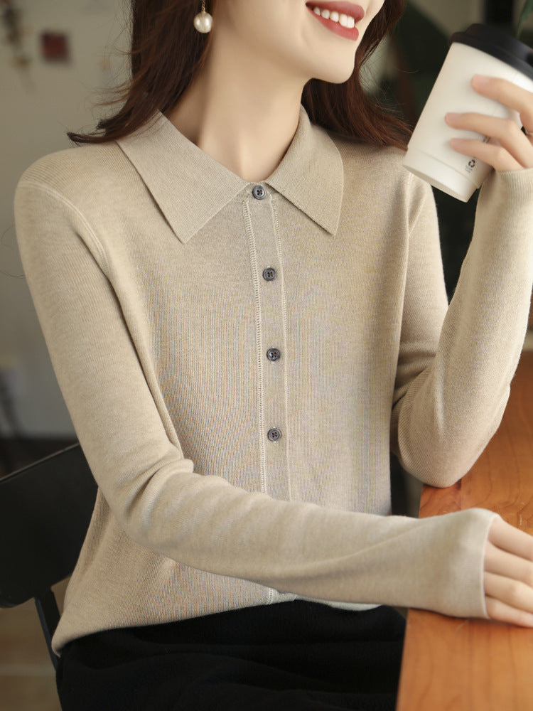 Damen Leichter Feinstrick-Cardigan mit Polokragen und durchgehender Knopfleiste Nord Taschen