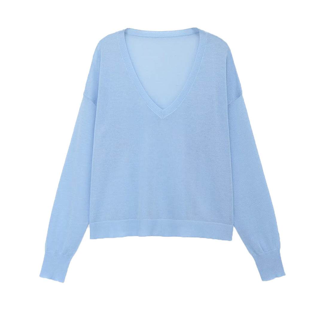 Damen Oversize-Feinstrickpullover mit tiefem V-Ausschnitt und gerippten Bündchen Nord Taschen