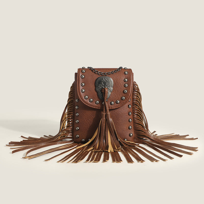 Damen Vintage Umhängetasche mit fransenbesetztem Design Nord Taschen
