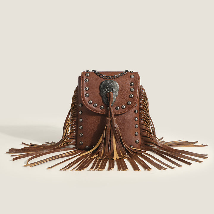 Damen Vintage Umhängetasche mit fransenbesetztem Design Nord Taschen