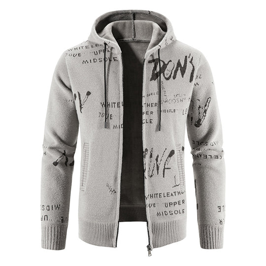 Herren Strick-Kapuzenjacke mit durchgehendem Reißverschluss, grafischem Allover-Print und Eingrifftaschen Nord Taschen