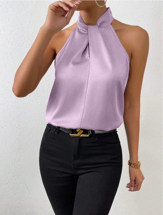 Damen Knoten Hals Stil Top Seide - Arvani