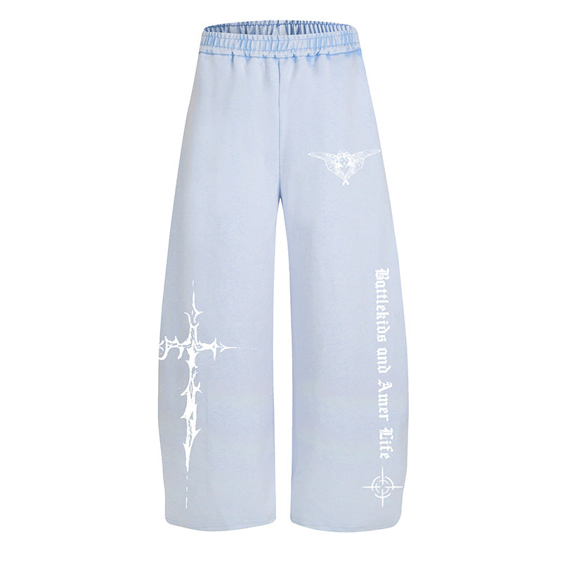 Damen Weite Lounge-Hose im Palazzo-Stil mit Elastikbund und Gothic-Print Nord Taschen