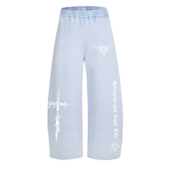 Damen Weite Lounge-Hose im Palazzo-Stil mit Elastikbund und Gothic-Print Nord Taschen