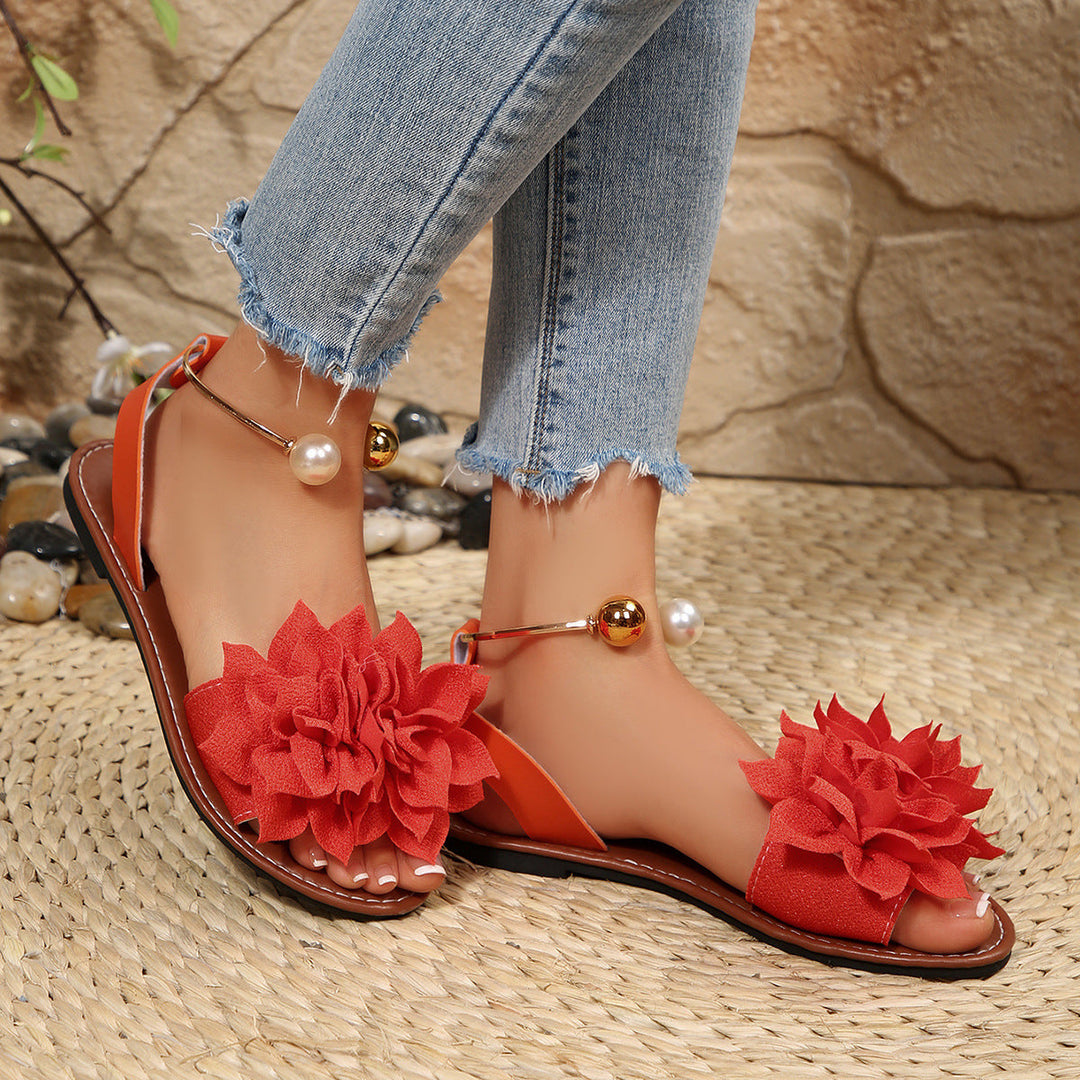 Damen komfortable Sandalen mit dekorativen Blumen-Applikationen