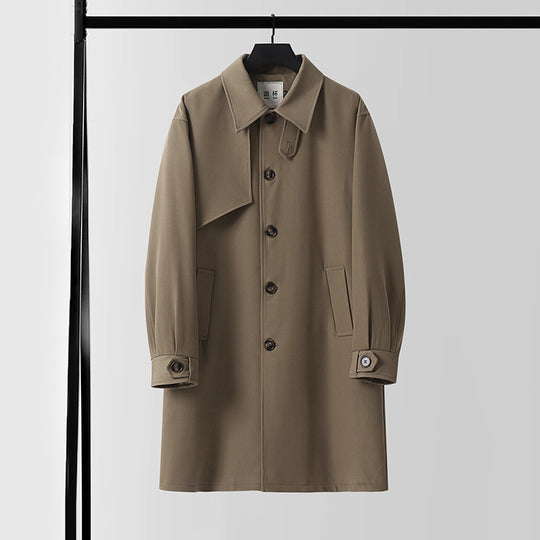 Herren Moderner minimalistischer Trenchcoat mit asymmetrischer Schulterklappe und knielanger Silhouette Nord Taschen