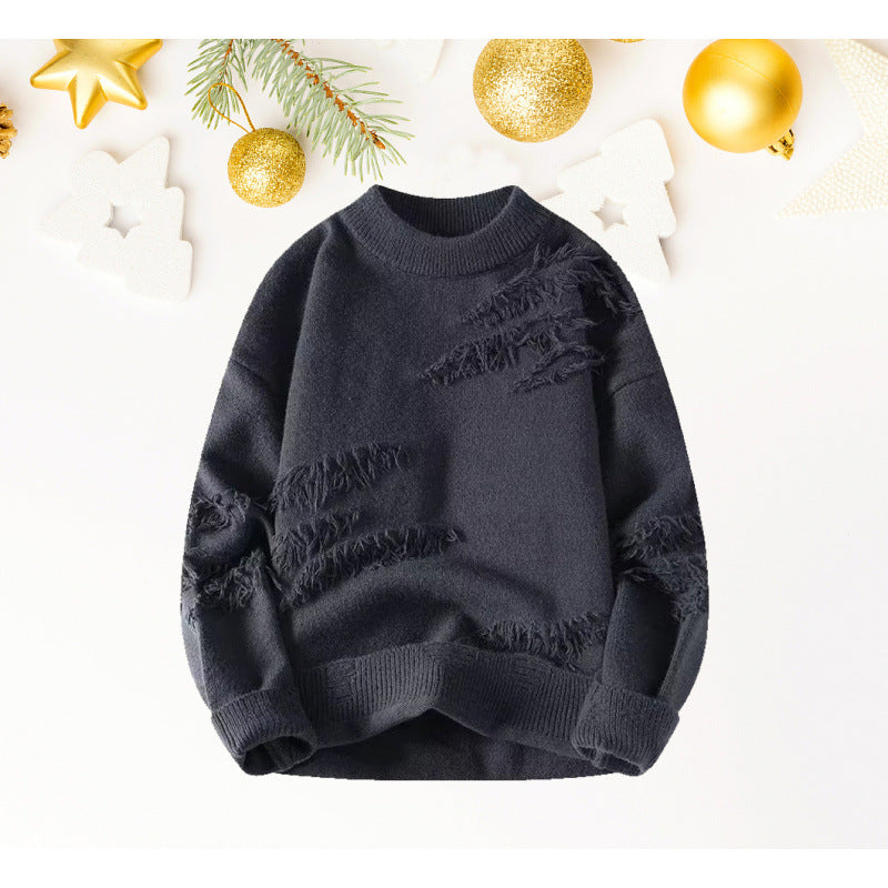 Damen Kurz geschnittener kuscheliger Strickpullover mit Fransen‑Einsätzen und Stehkragen Nord Taschen