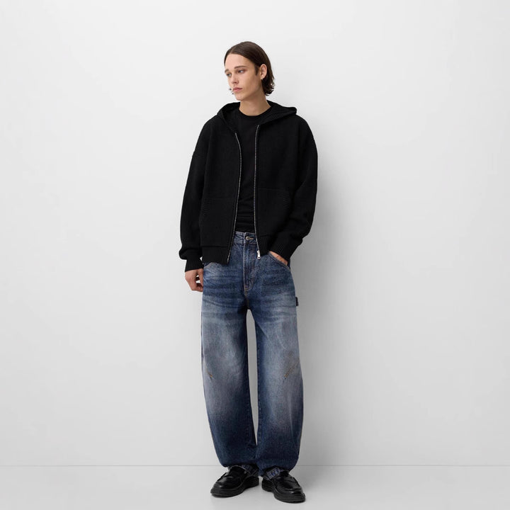 Herren lockere Carpenter-Jeans mit weitem Bein, tiefem Schritt und stonewashed Used-Optik Nord Taschen