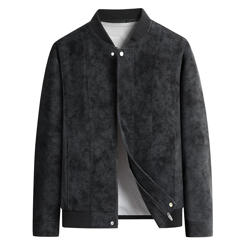 Herren Velourslederoptik Bomberjacke mit vertikalen Steppnähten und Rippkragen Nord Taschen