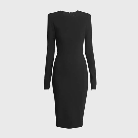 Damen Figurbetontes Midikleid mit Rundhalsausschnitt und langen Ärmeln Nord Taschen