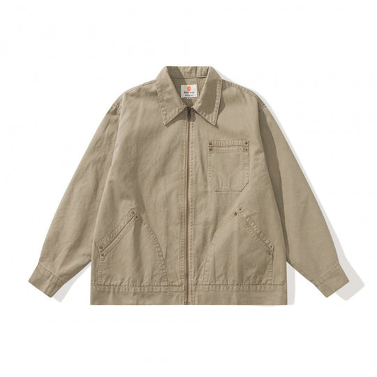 Unisex Kastenförmige Canvas-Worker-Jacke mit Frontreißverschluss und Nietapplikationen Nord Taschen