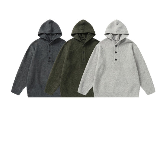 Unisex Gerippter Strick-Hoodie mit Halbknopfblende und Oversize-Schnitt Nord Taschen