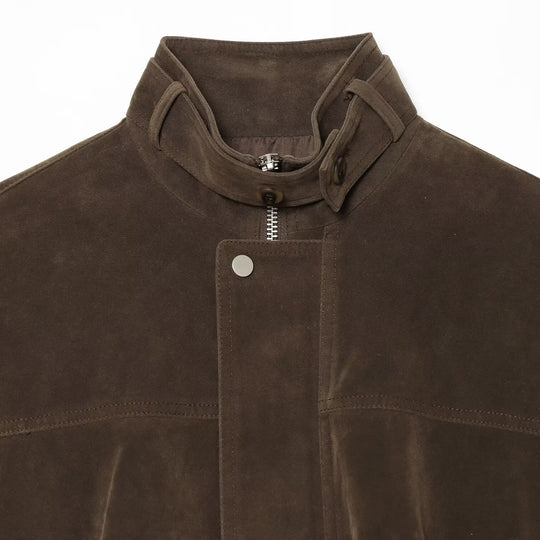 Damen Oversize-Wildleder‑Bomberjacke mit hohem Stehkragen und Reißverschlusstaschen Nord Taschen