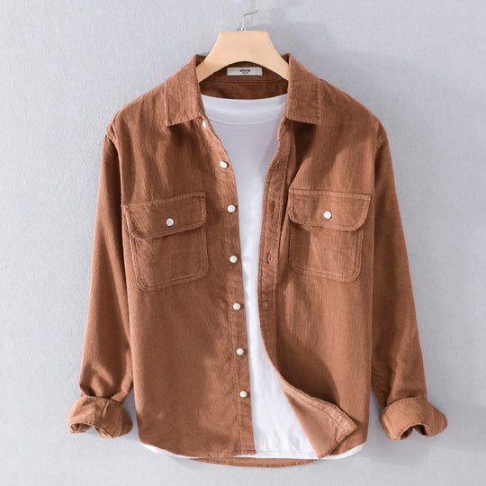 Herren Feincord-Hemdjacke im Worker‑Stil mit doppelten Brustpatten und entspanntem Schnitt Nord Taschen