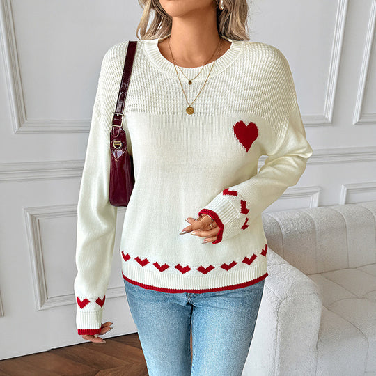 Damen Verspielter Strickpullover mit Herzmotiven Nord Taschen