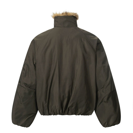 Herren Kurz geschnittener Boxy-Pufferjacke mit Kunstfellkapuze und vertikalen Reißverschlusstaschen Nord Taschen