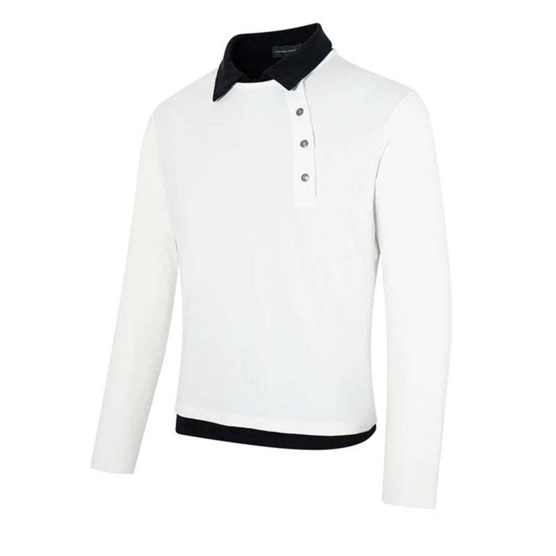 Herren Langarm-Poloshirt mit asymmetrischer Knopfleiste und kontrastierendem Kragen Nord Taschen