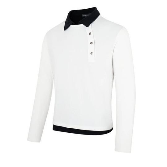 Herren Langarm-Poloshirt mit asymmetrischer Knopfleiste und kontrastierendem Kragen Nord Taschen