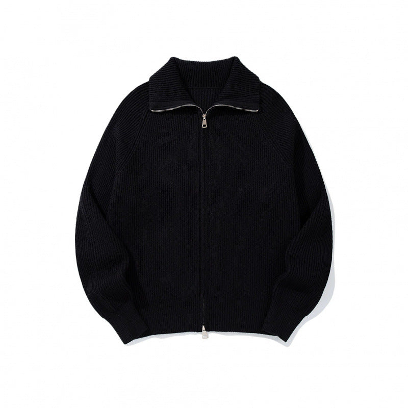 Unisex Grobgerippte Zip-Strickjacke mit Stehkragen, Raglanärmeln und Zwei-Wege-Reißverschluss Nord Taschen