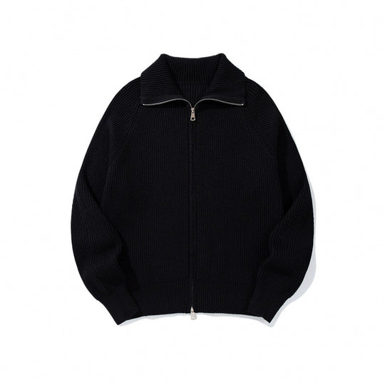 Unisex Grobgerippte Zip-Strickjacke mit Stehkragen, Raglanärmeln und Zwei-Wege-Reißverschluss Nord Taschen