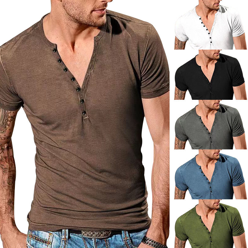 Herren Kurzarm Henley-T-Shirt mit Knopfleiste und weichem Baumwollmix