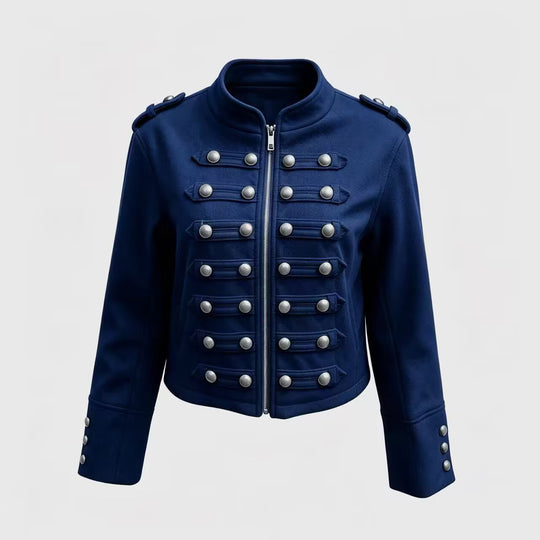 Damen Kurzjacke im Military‑Stil mit Stehkragen, Zierknopfleiste und Schulterklappen Nord Taschen
