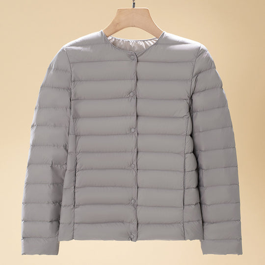 Damen Ultraleichte Steppjacke ohne Kragen, Packbare Thermojacke für Reisen und Alltag Nord Taschen