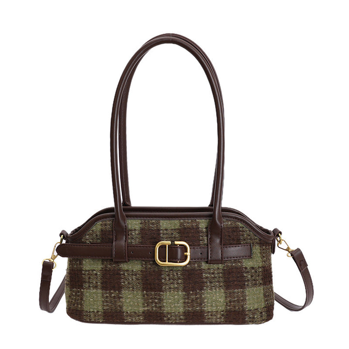 Damen modische Handtasche mit kariertem Material und elegantem Gürtel Nord Taschen