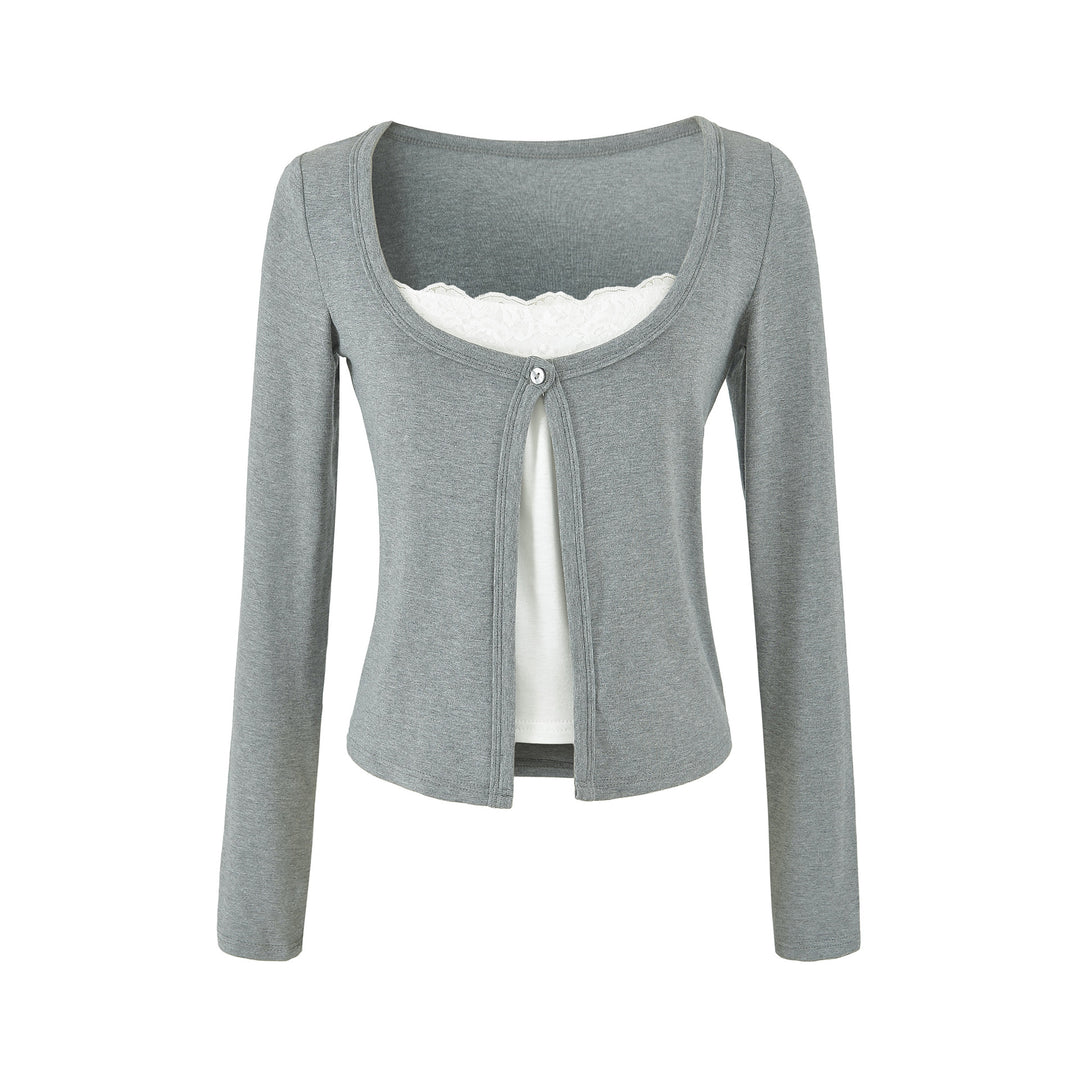 Damen Lagen-Cardigan mit integriertem Spitzen‑Cami und einreihigem Knopfverschluss Nord Taschen