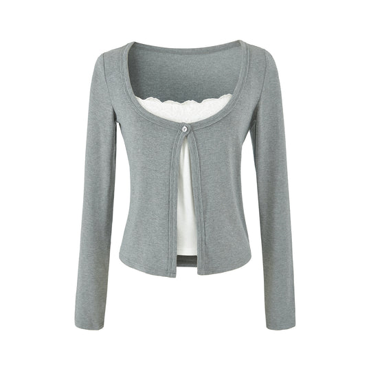 Damen Lagen-Cardigan mit integriertem Spitzen‑Cami und einreihigem Knopfverschluss Nord Taschen