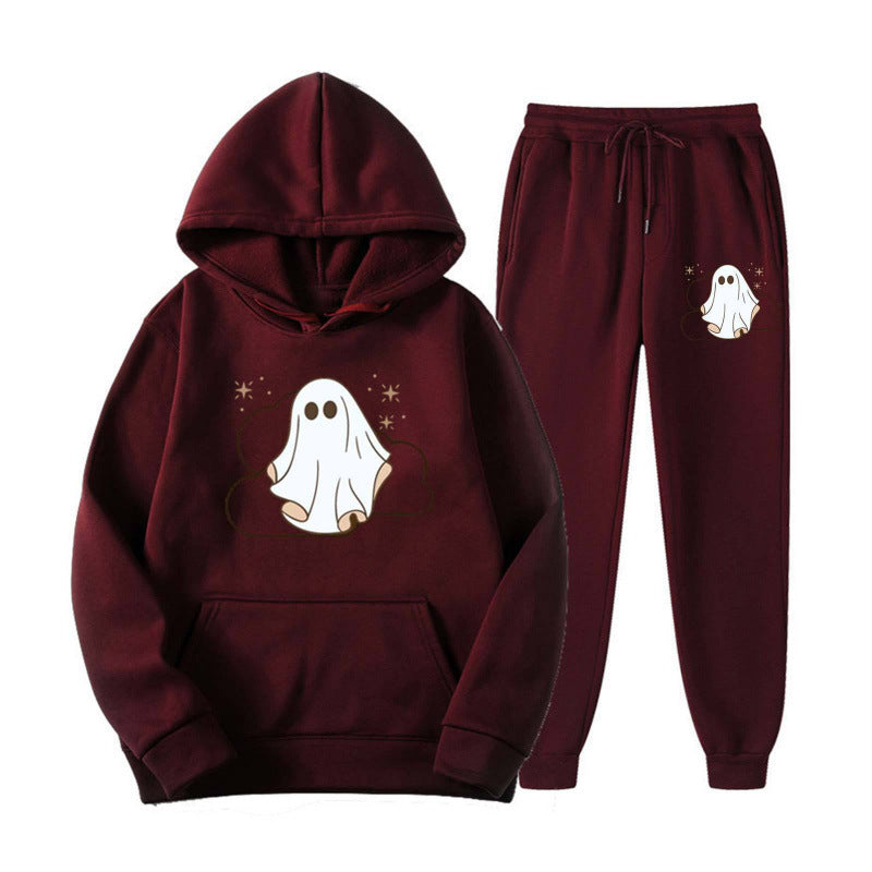 Unisex kuscheliger Kapuzenpullover und Jogginghose Set mit Halloween-Geistprint Nord Taschen