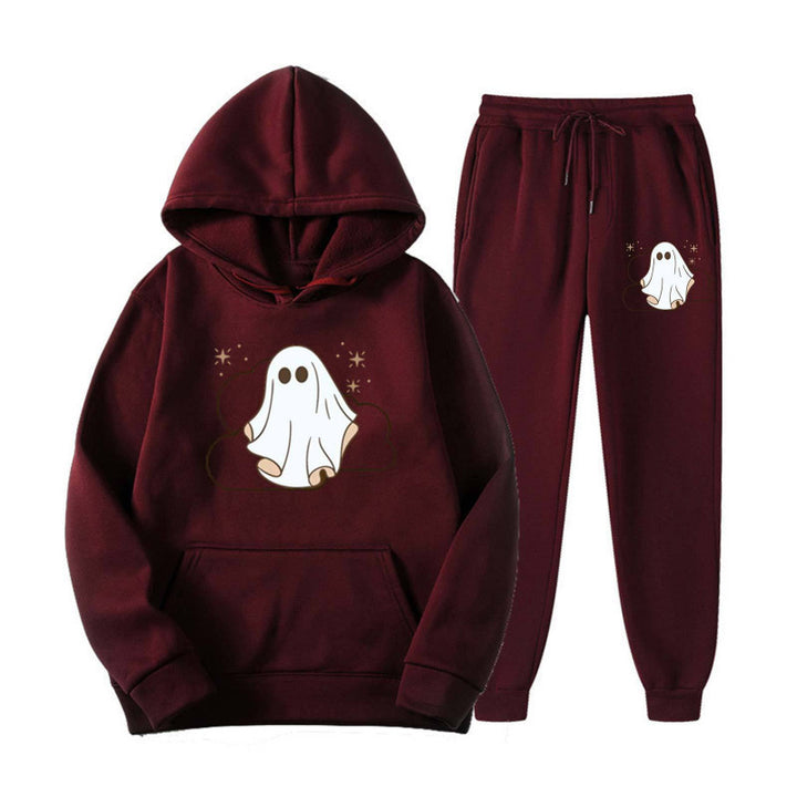 Unisex kuscheliger Kapuzenpullover und Jogginghose Set mit Halloween-Geistprint Nord Taschen