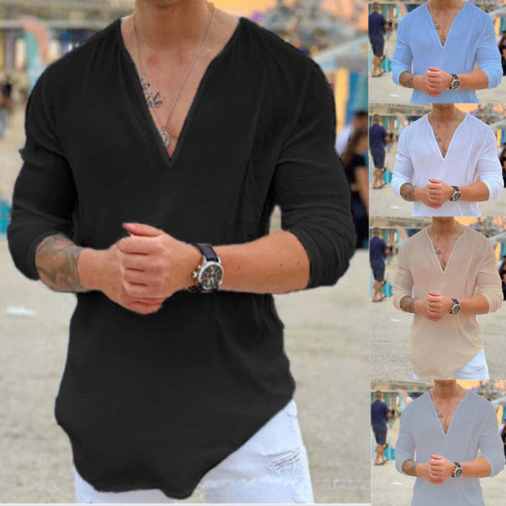 Herren Langarmshirt mit V-Ausschnitt und lockerer Passform