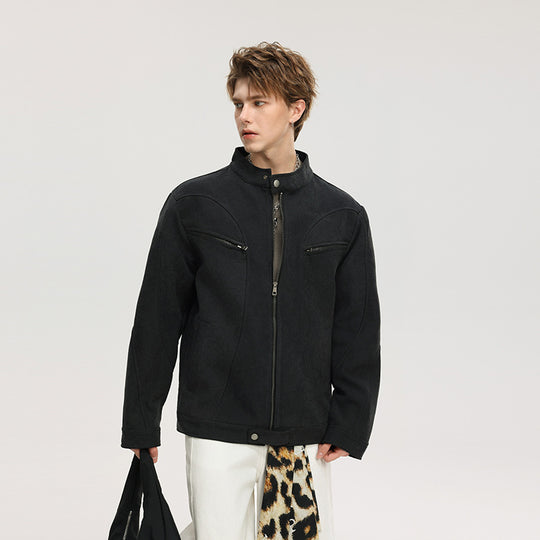 Herren Lässige Utility‑Jacke mit Stehkragen, Reißverschluss und Brusttaschen Nord Taschen