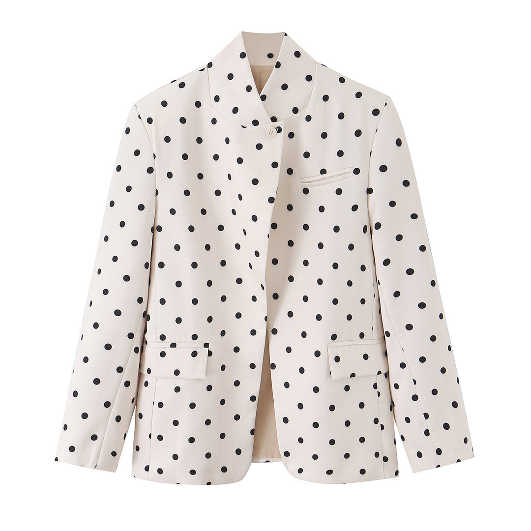 Damen Gepunkteter Boxy‑Blazer mit Stehkragen und Pattentaschen Nord Taschen