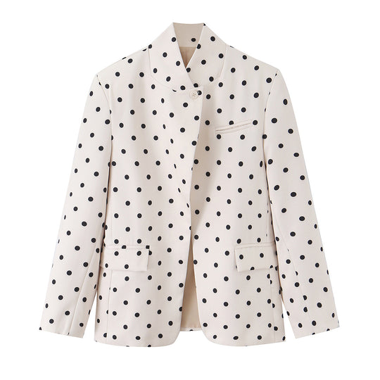 Damen Gepunkteter Boxy‑Blazer mit Stehkragen und Pattentaschen Nord Taschen
