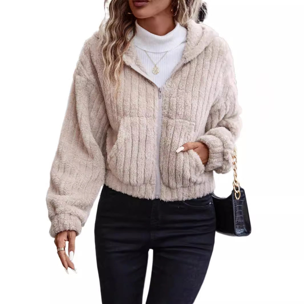 Damen Fleecejacke mit Kapuze und weichem Innenfutter Nord Taschen