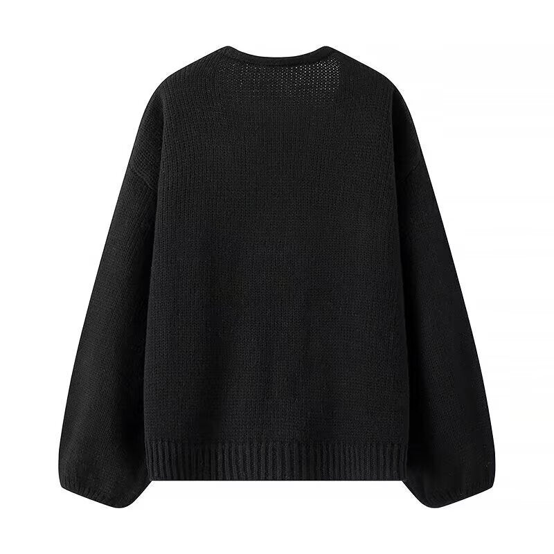 Damen Oversized Strickcardigan mit V-Ausschnitt und Pailletten‑Schleifen Nord Taschen